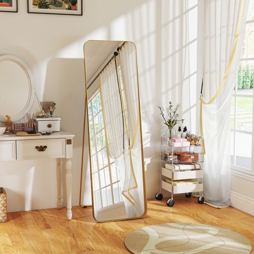 Miroir Sur Pied Inclinable 160x50 Cm Avec Cadre Doré En Métal Et Mdf Pour Chambre