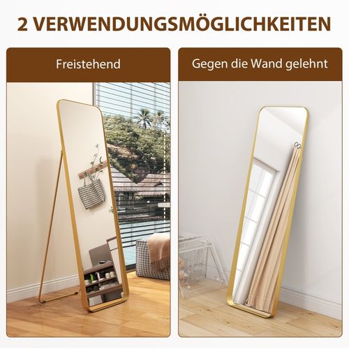Miroir Sur Pied Inclinable 160x50 Cm Avec Cadre Doré En Métal Et Mdf Pour Chambre