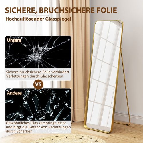 Miroir Sur Pied Inclinable 160x50 Cm Avec Cadre Doré En Métal Et Mdf Pour Chambre