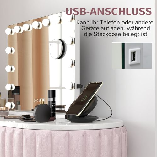 Miroir Cosmétique LED 58x48 Cm Avec 3 Modes De Lumière, USB Et Réglage Tactile