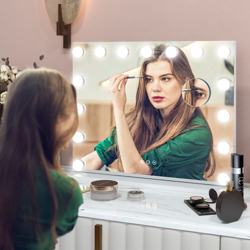 Miroir Cosmétique LED 58x48 Cm Avec 3 Modes De Lumière, USB Et Réglage Tactile