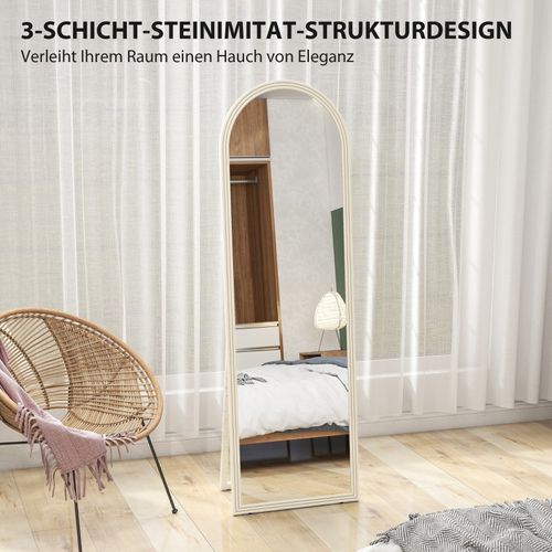 Miroir Pleine Longueur 50x160 Cm, Cadre Blanc En Pierre Synthétique, Multi-usage