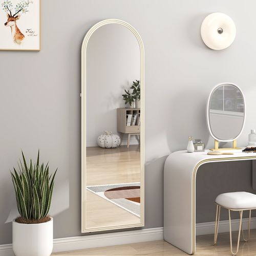 Miroir Pleine Longueur 50x160 Cm, Cadre Blanc En Pierre Synthétique, Multi-usage