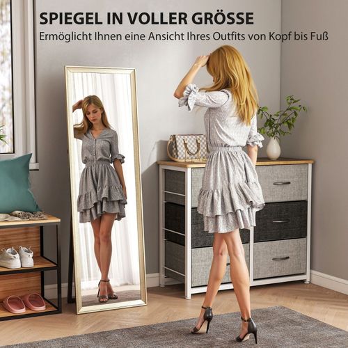 Miroir Pleine Longueur 160x50 Cm, Cadre Métallique Doré, Flexible Et Élégant