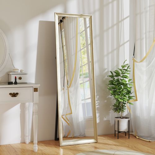 Miroir Pleine Longueur 160x50 Cm, Cadre Métallique Doré, Flexible Et Élégant