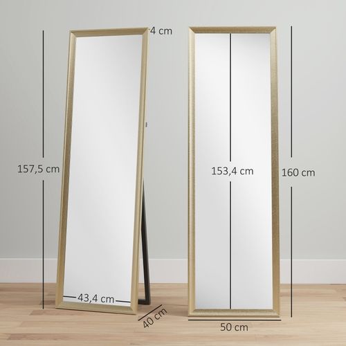 Miroir Pleine Longueur 160x50 Cm, Cadre Métallique Doré, Flexible Et Élégant