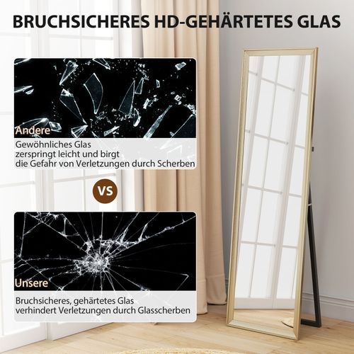 Miroir Pleine Longueur 160x50 Cm, Cadre Métallique Doré, Flexible Et Élégant