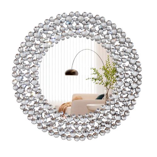 Miroir Mural Rond 86 cm Style Cristal, Cadre Mdf Élégant Et Décoratif