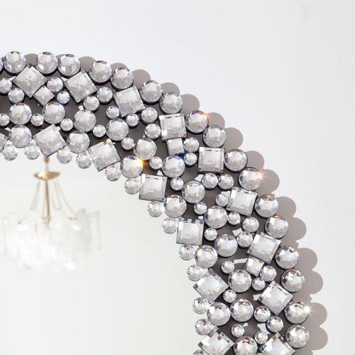 Miroir Mural Rond 86 cm Style Cristal, Cadre Mdf Élégant Et Décoratif