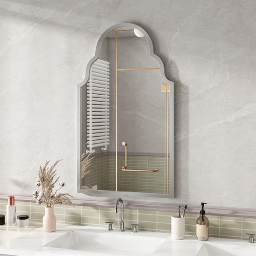 Miroir Mural Rectangulaire 61x101 cm Avec Cadre Métallique Argenté Pour Salon Et Salle De Bain