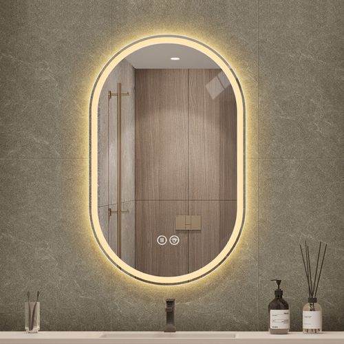 Miroir Mural Ovale LED 60x90 cm Avec Anti-buée Et Écran Tactile Pour Salle De Bain