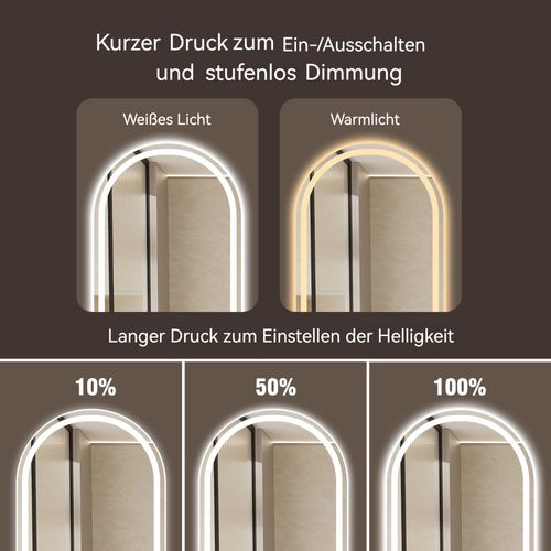 Miroir Mural Ovale LED 60x90 cm Avec Anti-buée Et Écran Tactile Pour Salle De Bain