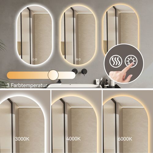 Miroir Mural LED 60x90 cm Anti-buée Avec Écran Tactile Pour Salle De Bain Et Salon