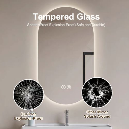 Miroir Mural LED 60x90 cm Anti-buée Avec Écran Tactile Pour Salle De Bain Et Salon