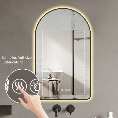 Miroir LED 60x120 cm Arqué Pour Salle De Bain, Anti-buée Avec Affichage Heure/température