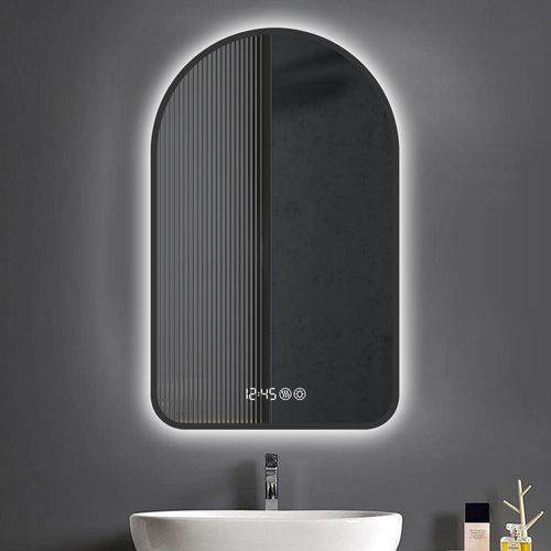 Miroir LED Arqué 70x120 cm Pour Salle De Bain, Anti-buée Avec Affichage Heure Et Température