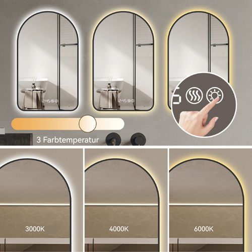 Miroir LED Arqué 70x120 cm Pour Salle De Bain, Anti-buée Avec Affichage Heure Et Température