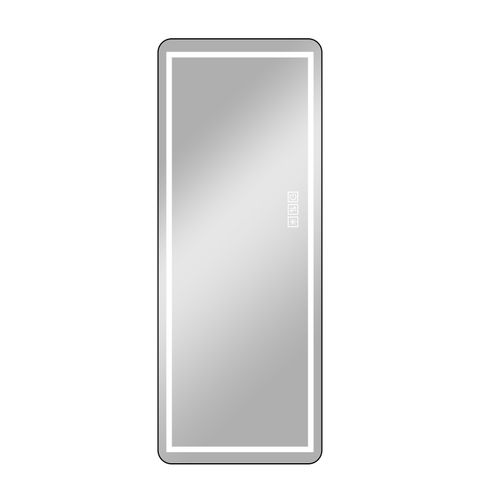 Miroir LED Vertical 163x54 cm Avec Cadre Aluminium Noir, Éclairage Dimmable Et Support Polyvalent