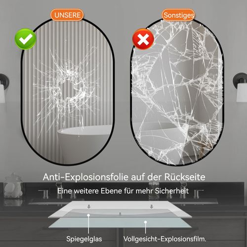 Miroir De Salle De Bain 50x80cm Ellipse, Verre Anti-explosion, Installation Horizontale Ou Verticale