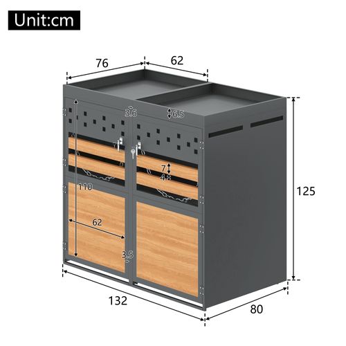 Coffre à Poubelles 2x120-240 l Avec Toit Végétalisé, Anthracite Et Effet Bois, Sécurisé