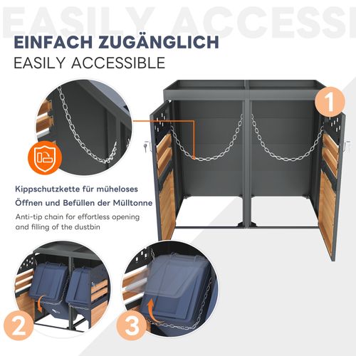 Coffre à Poubelles 2x120-240 l Avec Toit Végétalisé, Anthracite Et Effet Bois, Sécurisé