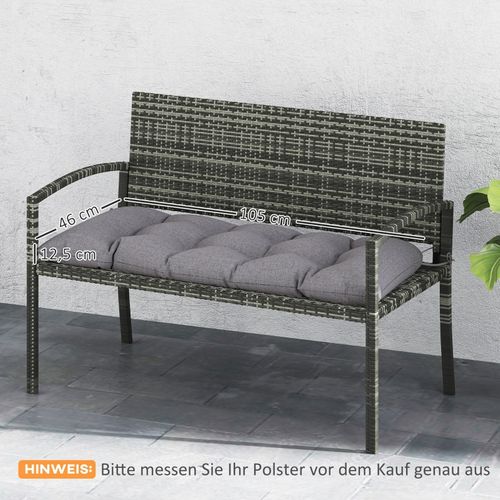 Coussin De Banc 105x46x12,5 cm Gris, Rembourré, Résistant à L’eau Et Upf50+ Pour Extérieur