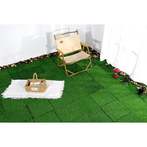 Dalles De Gazon Artificiel 36 Pièces Emboîtables Pour Terrasse, Balcon Et Jardin, 30x30 cm