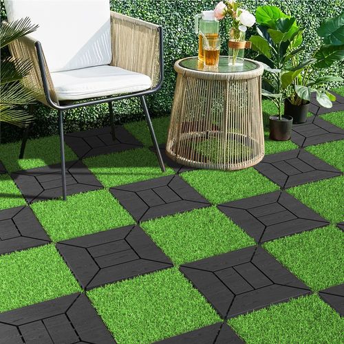 Dalles De Gazon Artificiel 36 Pièces Emboîtables Pour Terrasse, Balcon Et Jardin, 30x30 cm