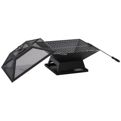 Brasero De Jardin Multifonction Avec Grill Et Pare-étincelles, Acier Noir 45 Cm