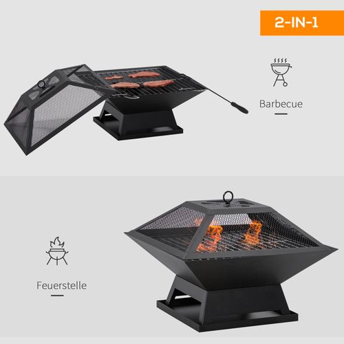 Brasero De Jardin Multifonction Avec Grill Et Pare-étincelles, Acier Noir 45 Cm