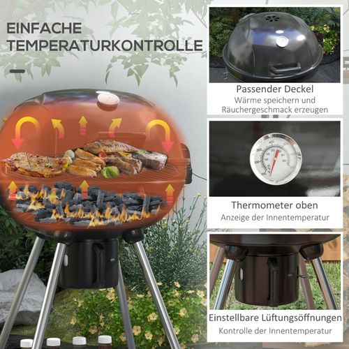 Barbecue Charbon De Bois Mobile Avec Thermomètre, Grille D.54 Cm Et Rangement Pratique