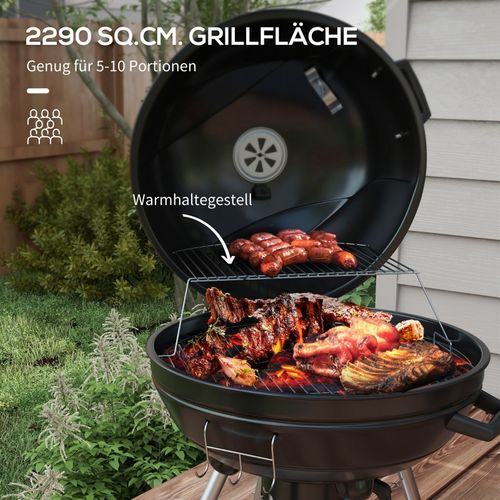 Barbecue Charbon De Bois Mobile Avec Thermomètre, Grille D.54 Cm Et Rangement Pratique