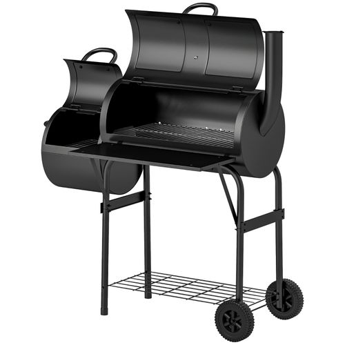 Barbecue Charbon 2-en-1 Avec Smoker, Thermomètre Et Roues Pour Jardin