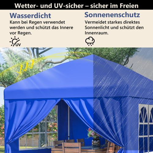 Pavillon Pliable 3x3m Avec 4 Parois Réglable En Hauteur Pour Jardin Et Événements Extérieurs, Bleu
