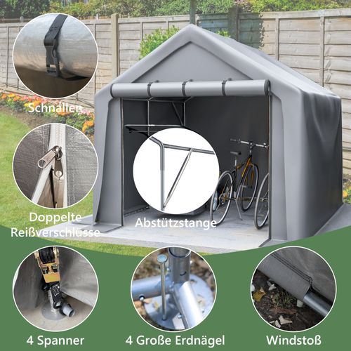 Abri De Jardin Gris Foncé 244x241x217cm Pour Vélos, Outils Et Meubles De Jardin