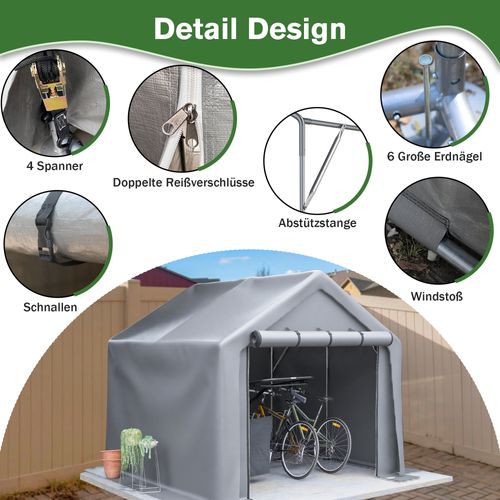 Abri De Jardin Étanche Gris 244x241x217cm Pour Vélos, Outils Et Moto