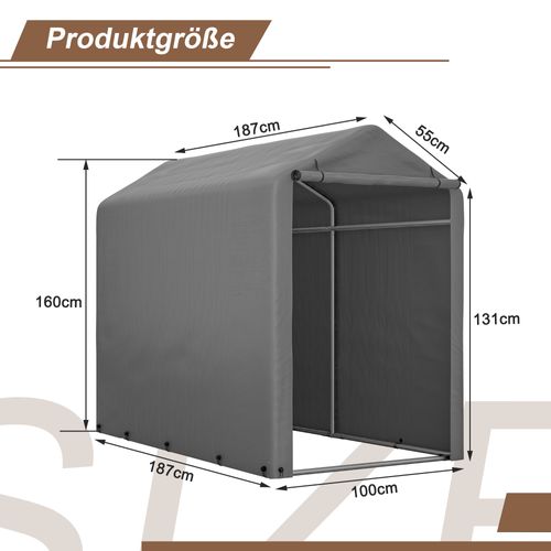 Abri De Jardin Gris Foncé 187x100x160cm Pour Vélos, Outils Et Motoculture