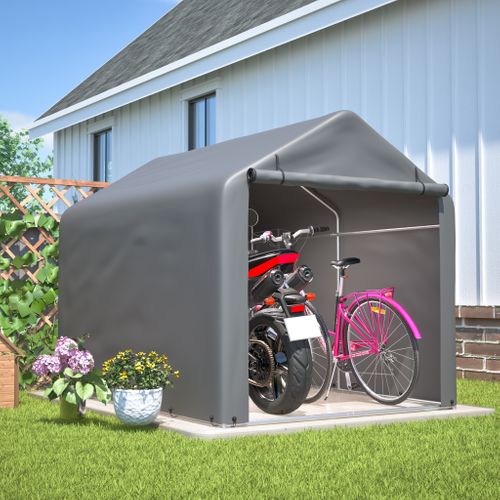 Abri De Jardin Gris 160x220x165cm Avec Porte Roulante Pour Vélos Et Outils