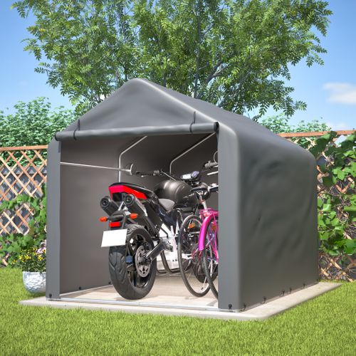 Abri De Jardin Gris 160x220x165cm Avec Porte Roulante Pour Vélos Et Outils