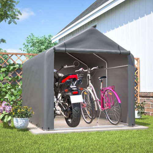 Abri De Jardin Gris 160x220x165cm Avec Porte Roulante Pour Vélos Et Outils