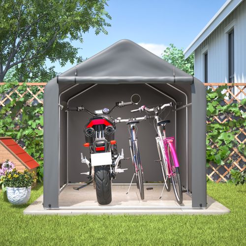 Abri De Jardin Gris 160x220x165cm Avec Porte Roulante Pour Vélos Et Outils