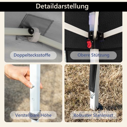 Pavillon Pop-up 3x3 M Réglable En Hauteur Avec Sacs De Lest Et Housse De Transport Noir
