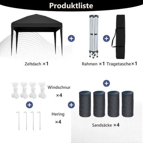 Pavillon Pop-up 3x3 M Réglable En Hauteur Avec Sacs De Lest Et Housse De Transport Noir