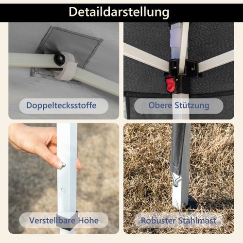 Pavillon Pop-up 3x3 M Pliant Réglable En Hauteur Avec Sacs De Lest Et Housse Gris