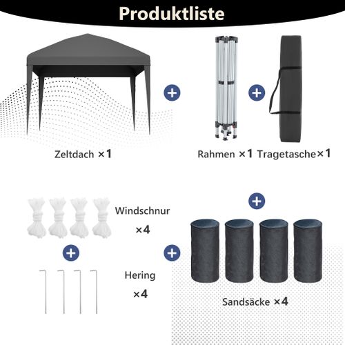 Pavillon Pop-up 3x3 M Pliant Réglable En Hauteur Avec Sacs De Lest Et Housse Gris