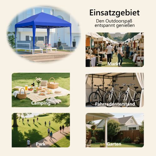 Pavillon Pop-up 3x3 M Pliant Réglable En Hauteur Avec Sacs De Lest Et Housse Bleu