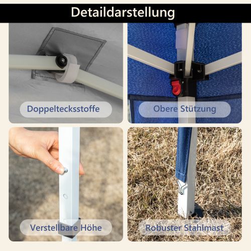 Pavillon Pop-up 3x3 M Pliant Réglable En Hauteur Avec Sacs De Lest Et Housse Bleu