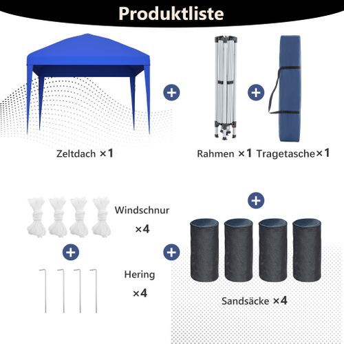 Pavillon Pop-up 3x3 M Pliant Réglable En Hauteur Avec Sacs De Lest Et Housse Bleu