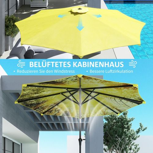 Parasol De Jardin D.300 Cm Octogonal Inclinable Avec Manivelle Et Mât Aluminium Jaune