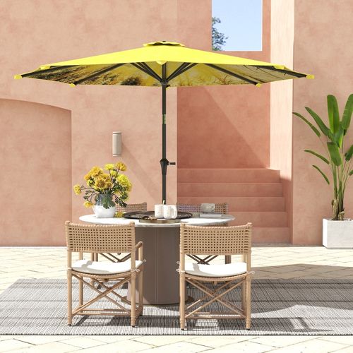 Parasol De Jardin D.300 Cm Octogonal Inclinable Avec Manivelle Et Mât Aluminium Jaune